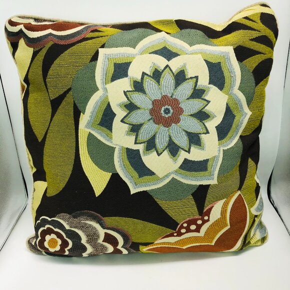Green Blue Orange Pillows 20X20 Set 2 Fall Colored Dahlia Lotus Beige Durable - Picture 1 of 6